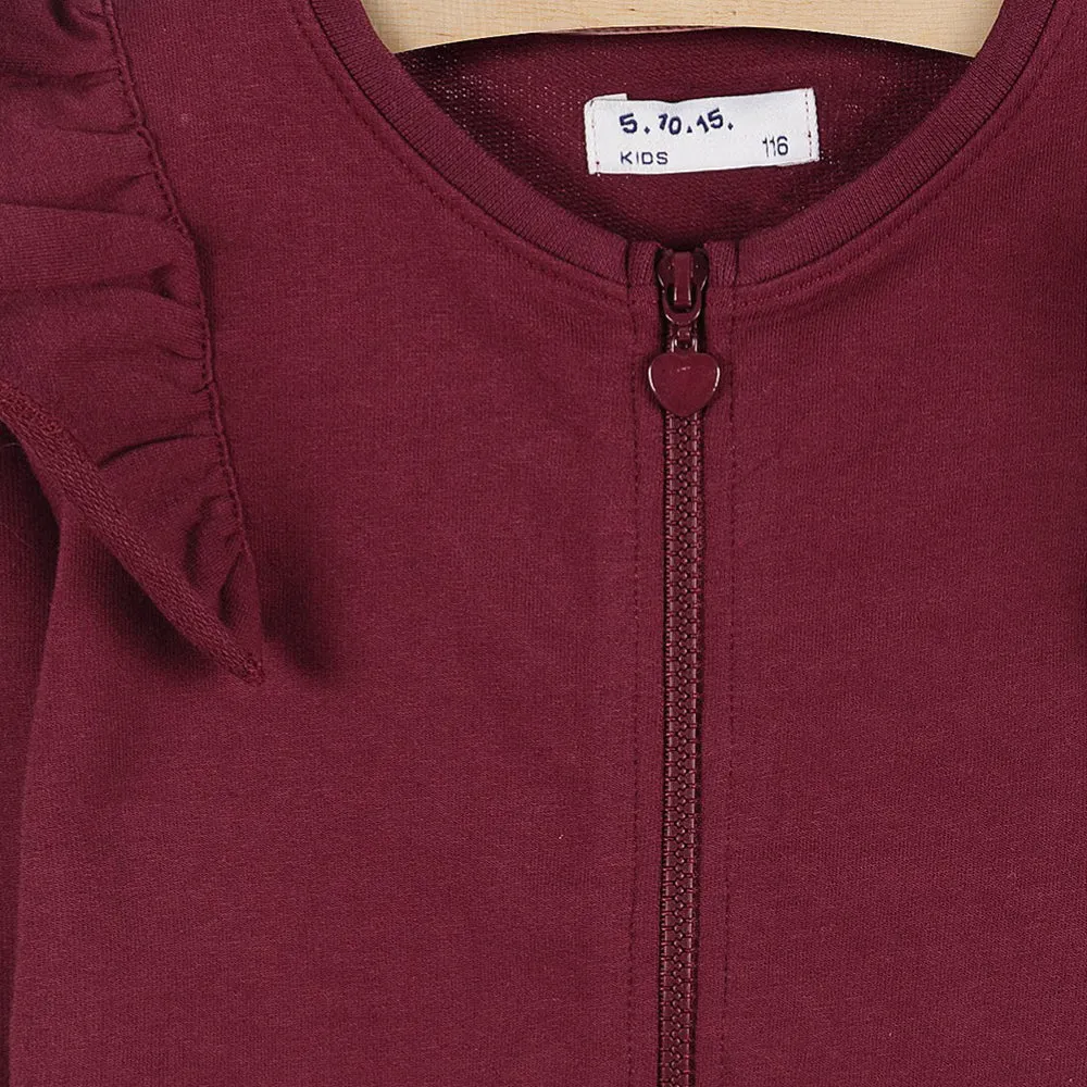 51015 Frill Sleeves Burgundy Girls Mock Neck Zipper 8433