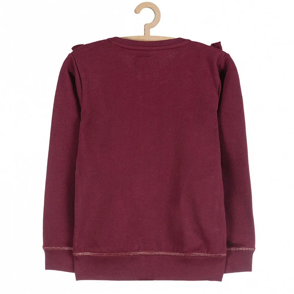 51015 Frill Sleeves Burgundy Girls Mock Neck Zipper 8433