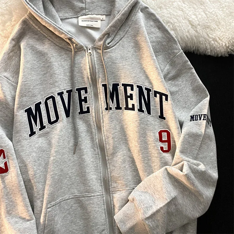 Letter Print Casual Hooded Sweatshirts Women Vintage Simple Streetwear Coats Female Harajuku Loose Y2k Aesthetic Zip Up Hoodies